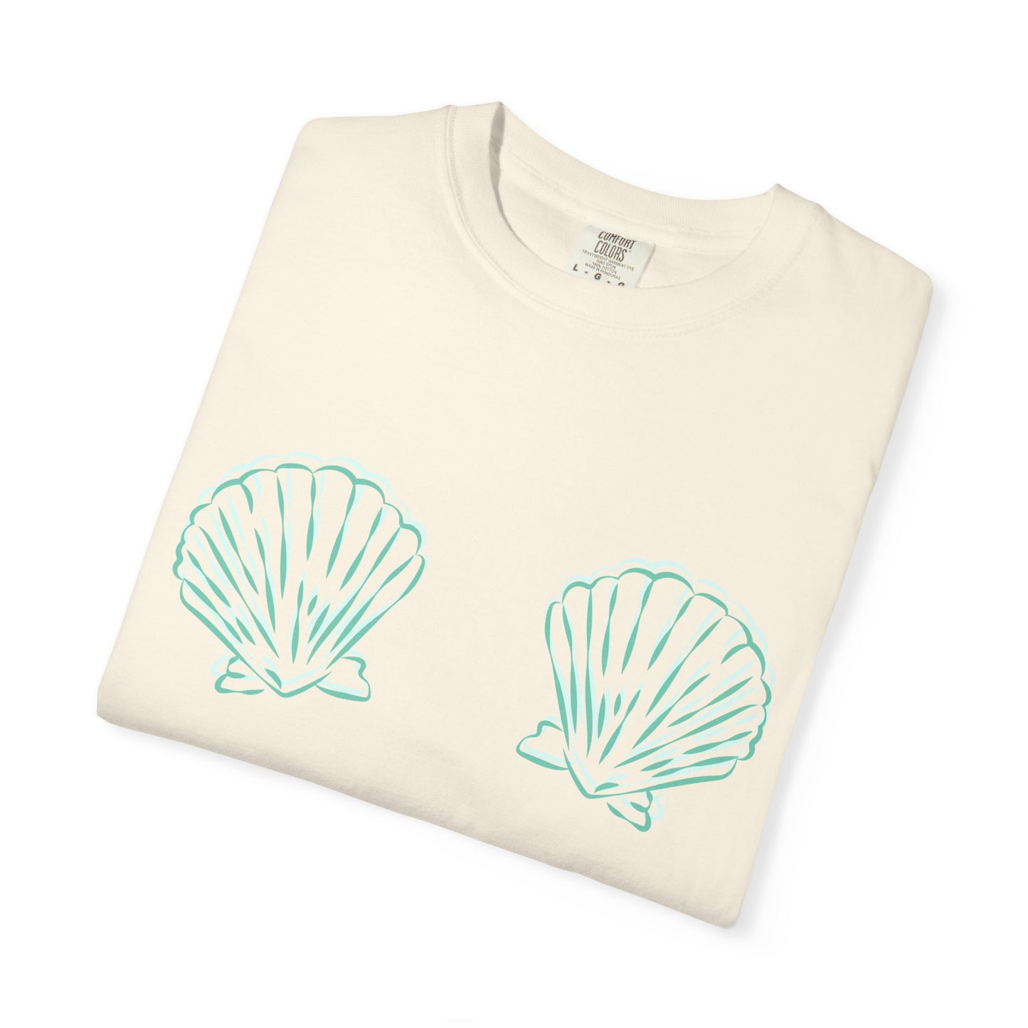 Cheeky Seashell Tee -Oversized Fit Beach Shirt, Mermaid Bikini Vibes in Coastal Colors