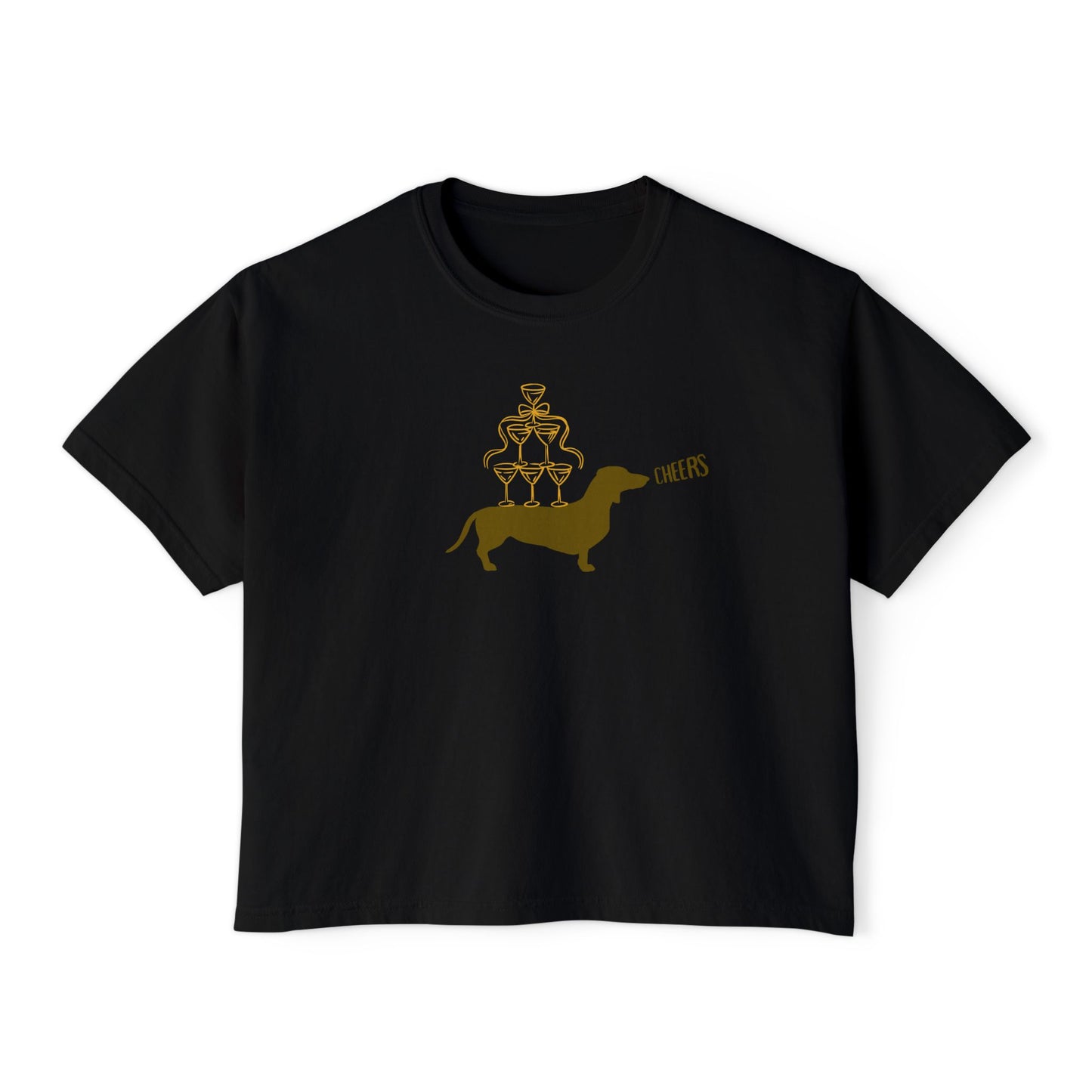 Darling Dachshund & Champagne Tee - Boxy Cropped Style