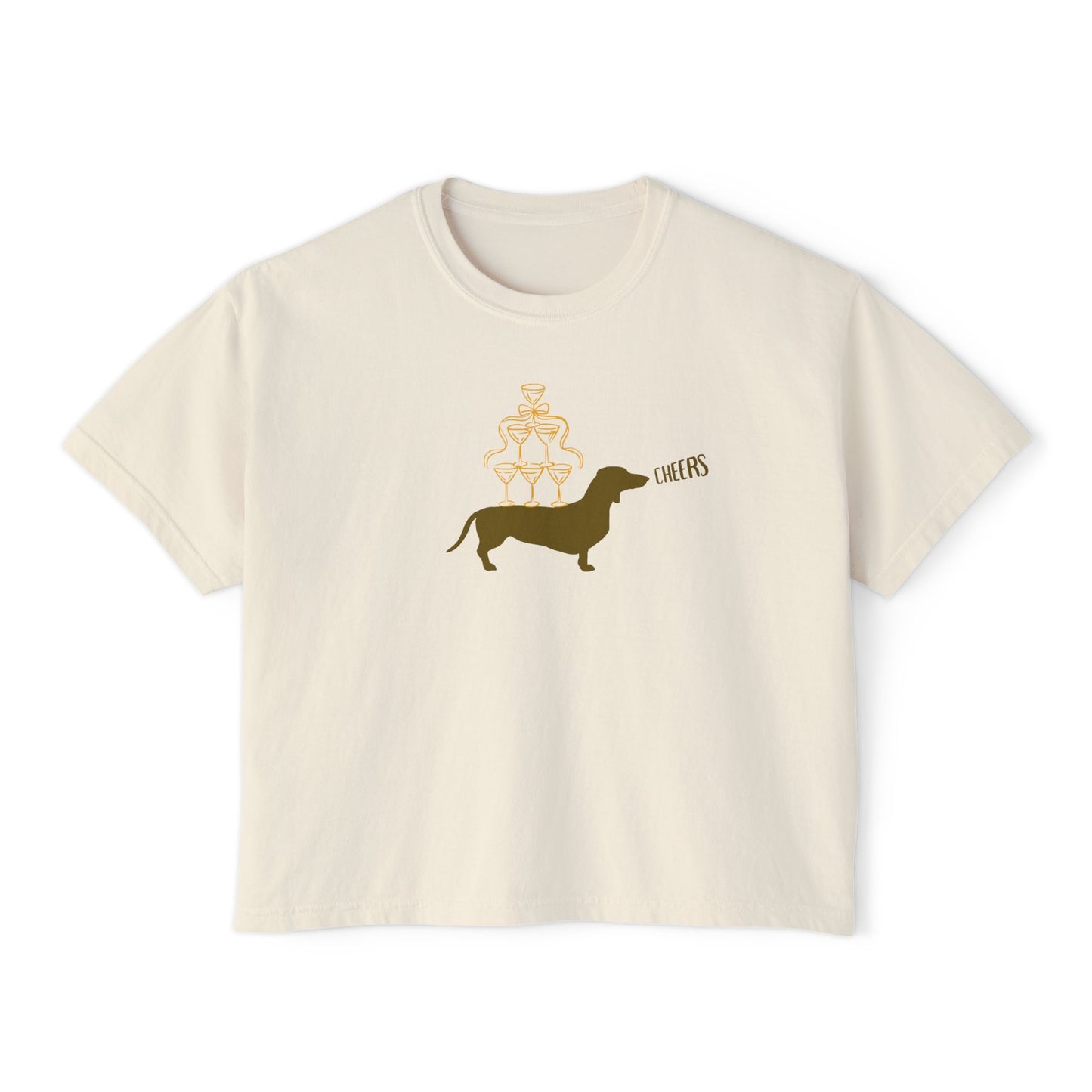 Darling Dachshund & Champagne Tee - Boxy Cropped Style