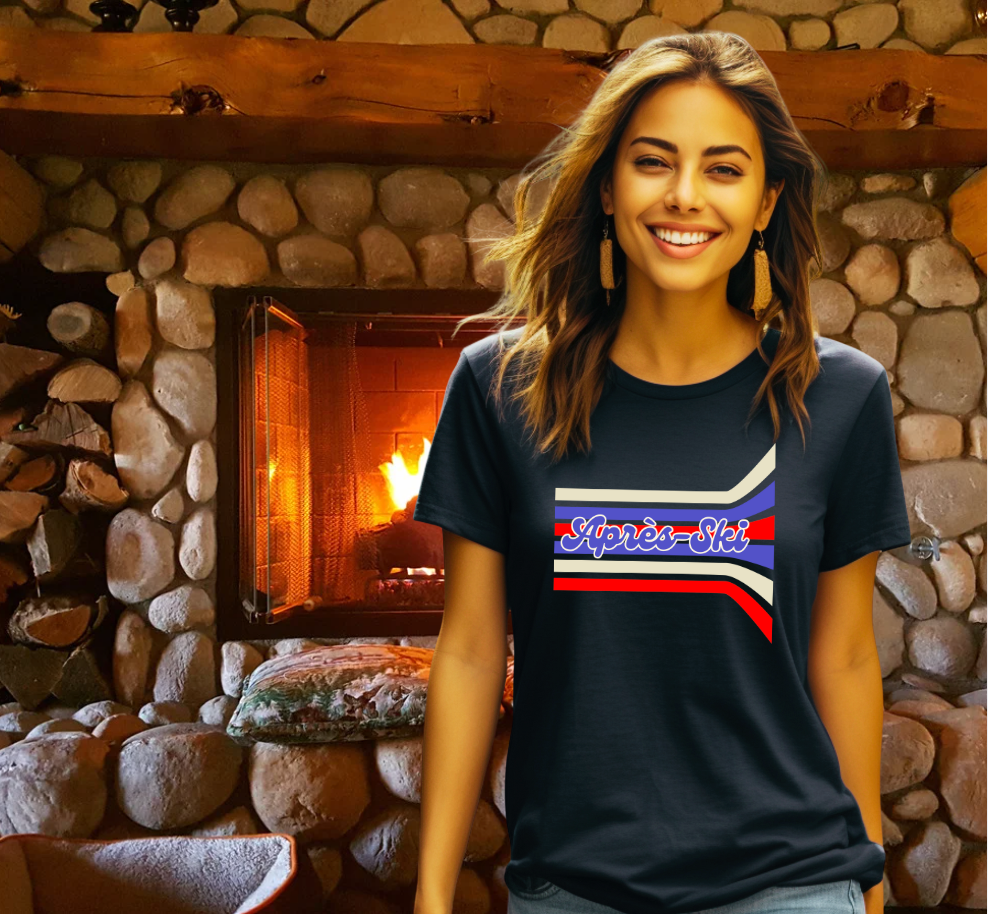 Après-Ski Unisex Tee- Retro Stripes in Ivory, Red & Blue
