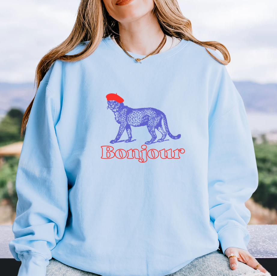 Bonjour Cheetah: Lightweight Cotton Sweatshirt