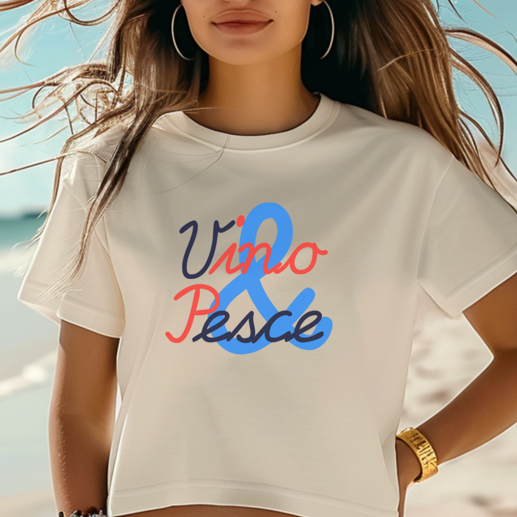 Vino & Pesce Cropped Tee, Nautical Italian Inspo