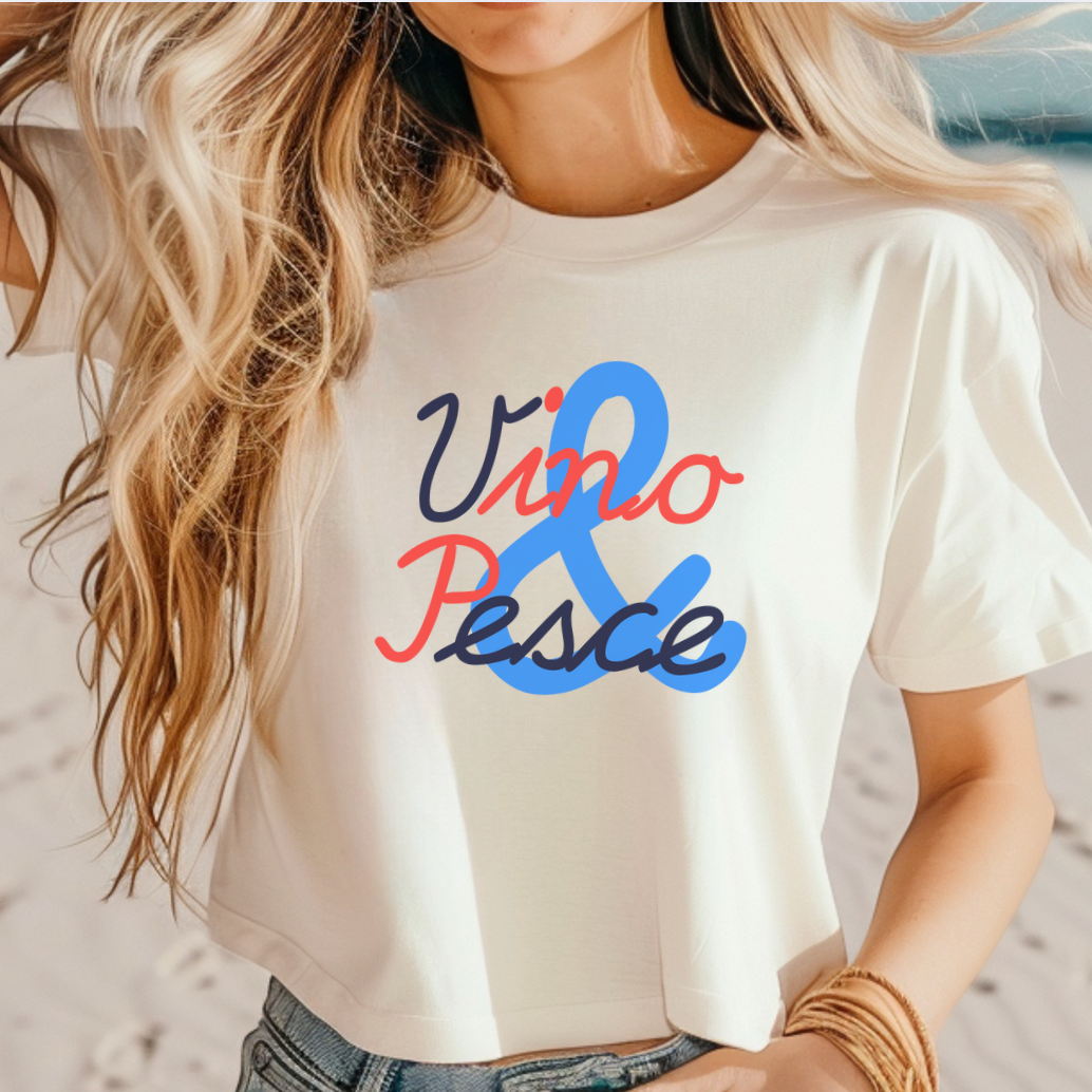 Vino & Pesce Cropped Tee, Nautical Italian Inspo