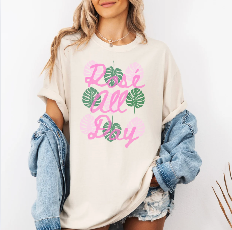 'Rosé All Day' Preppy-Tropical Vibes Tee