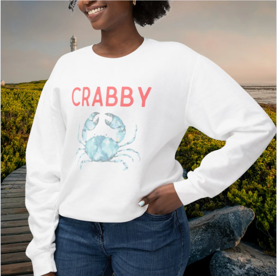 Crabby Aqua Blue Crab Relaxed Crewneck