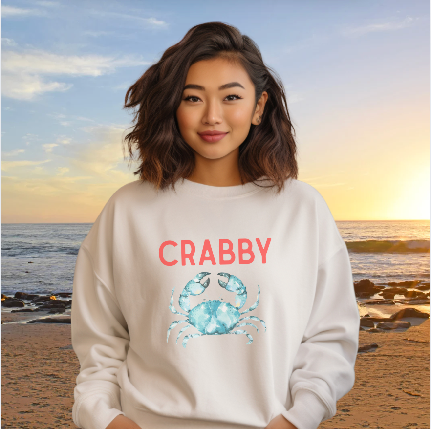 Crabby Aqua Blue Crab Relaxed Crewneck