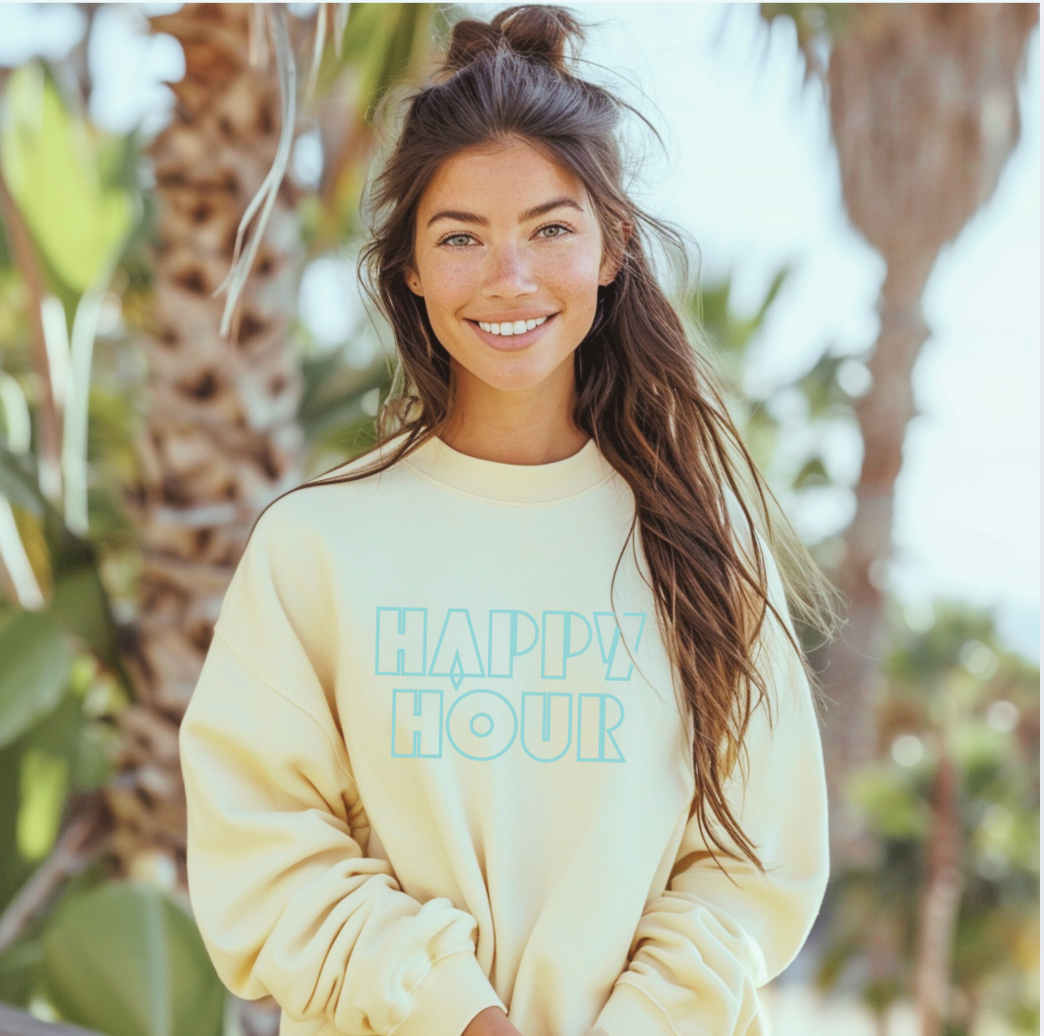 Happy Hour Crewneck Sweatshirt -Lightweight Summer Cotton
