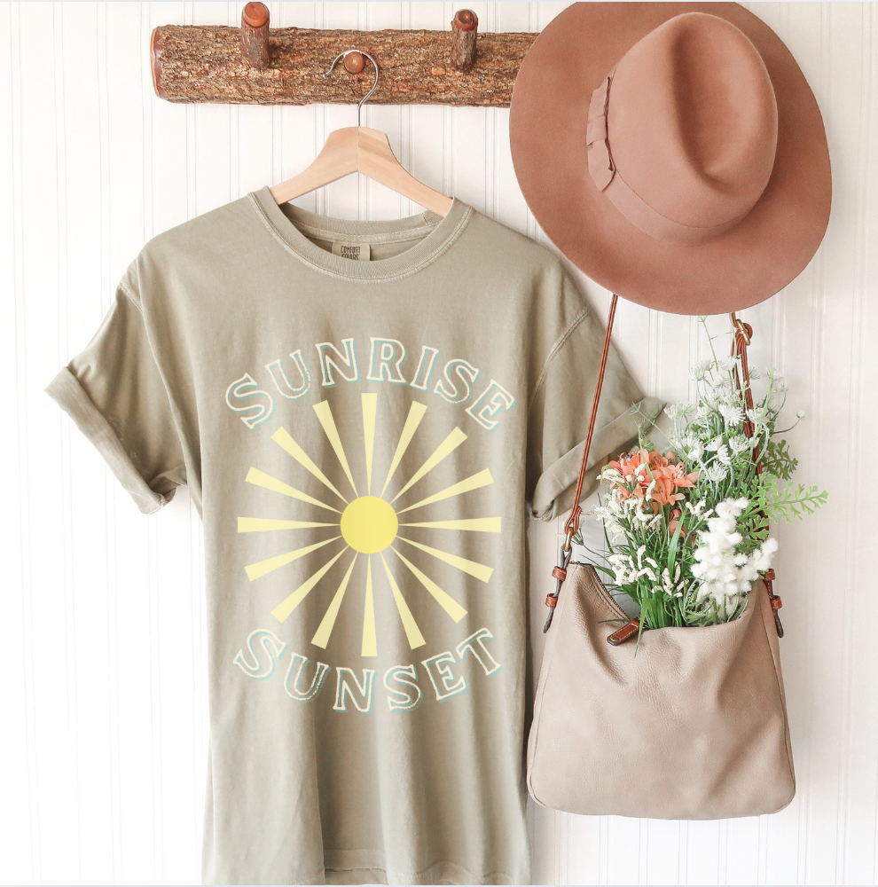 Sunrise & Sunset Retro Boutique Design Tee: - Vintage Sun Graphic