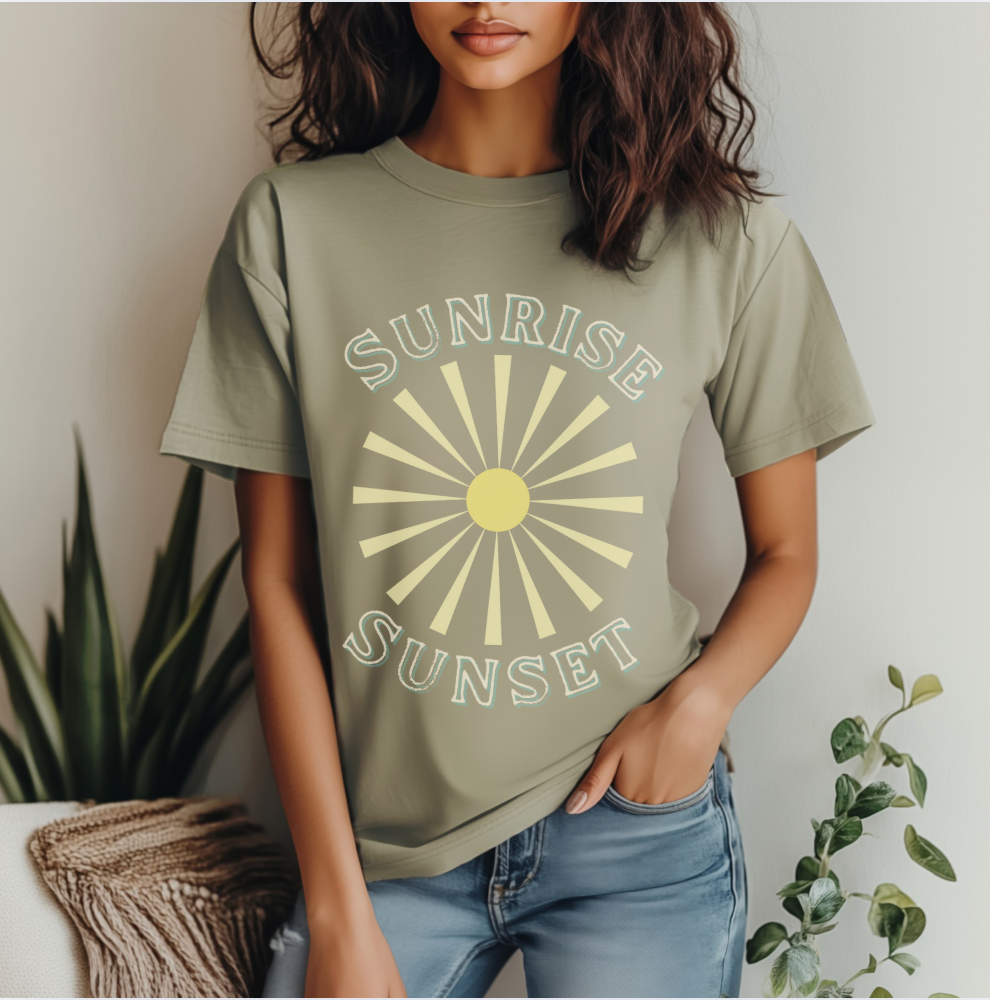 Sunrise & Sunset Retro Boutique Design Tee: - Vintage Sun Graphic
