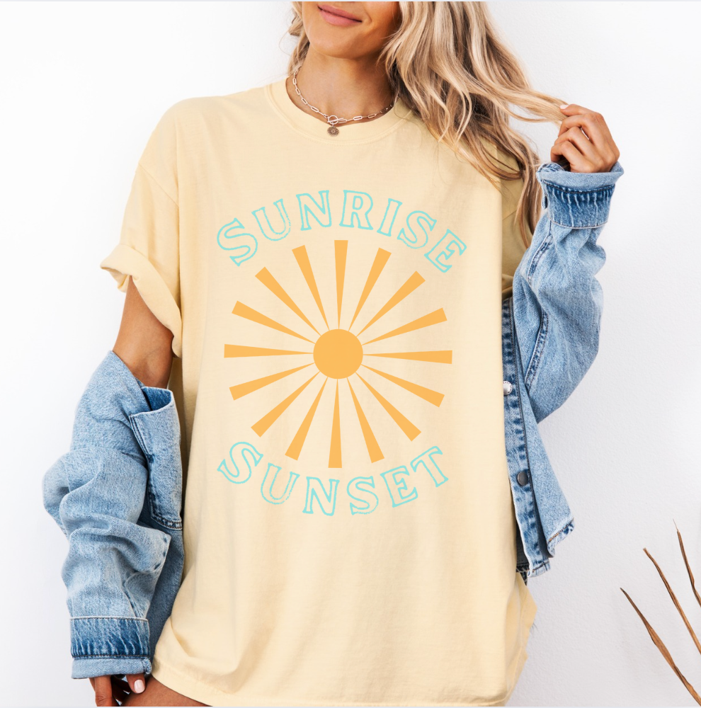 Sunrise & Sunset Retro Boutique Design Tee: - Vintage Sun Graphic