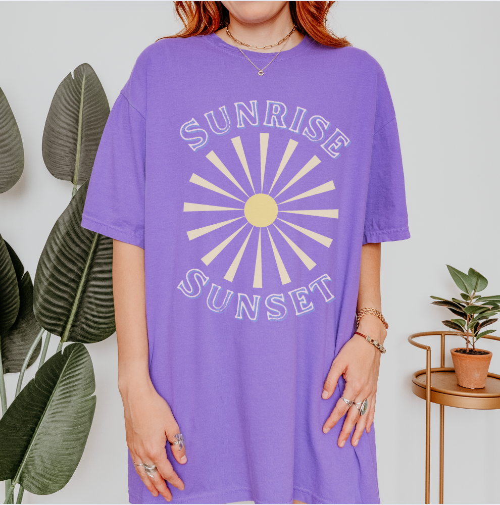 Sunrise & Sunset Retro Boutique Design Tee: - Vintage Sun Graphic