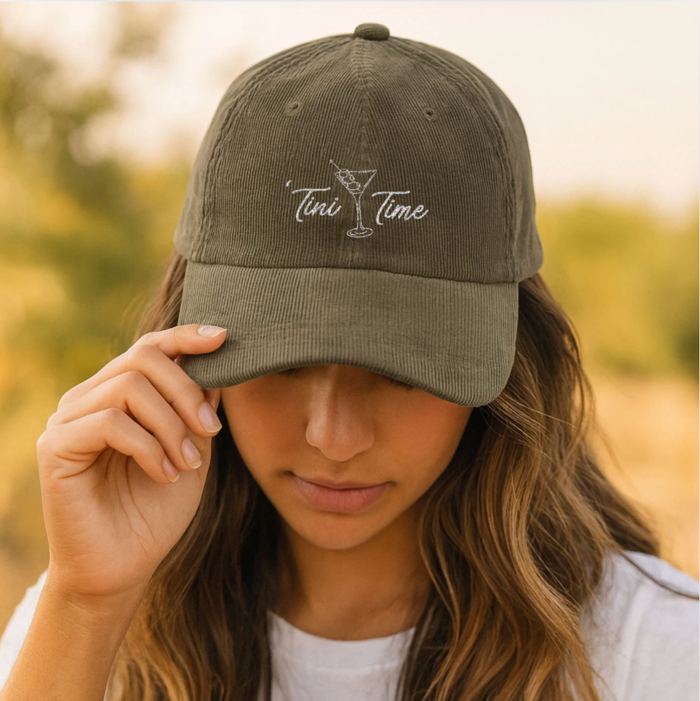 'Tini Time Corduroy Cap - Embroidered Martini Lover Hat