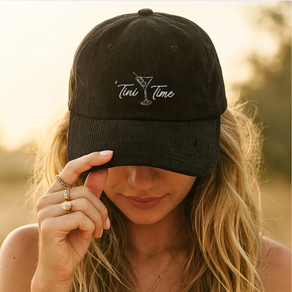 'Tini Time Corduroy Cap - Embroidered Martini Lover Hat