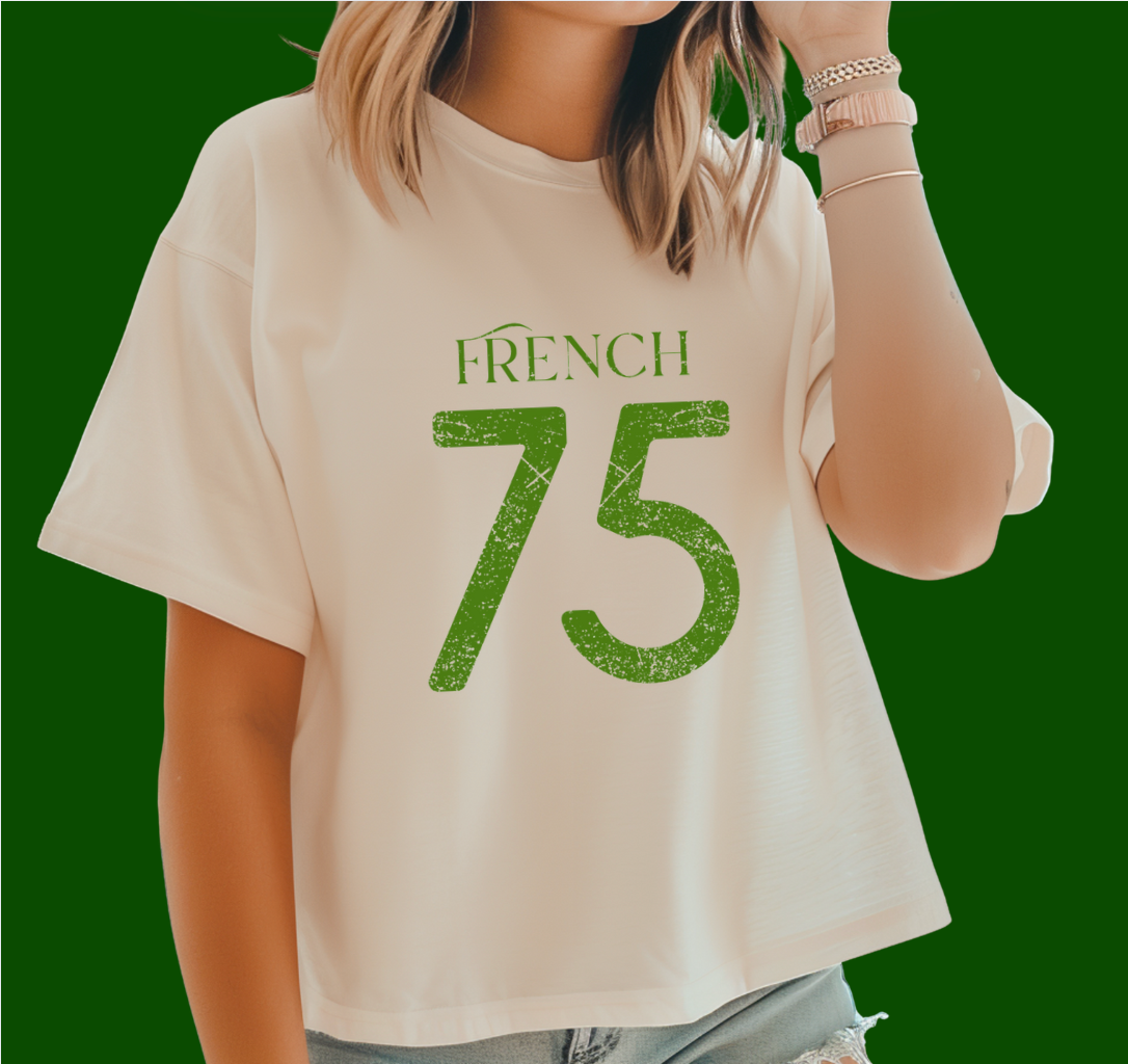 French 75 Cropped Tee - Varsity Cocktail Graphic TShirt