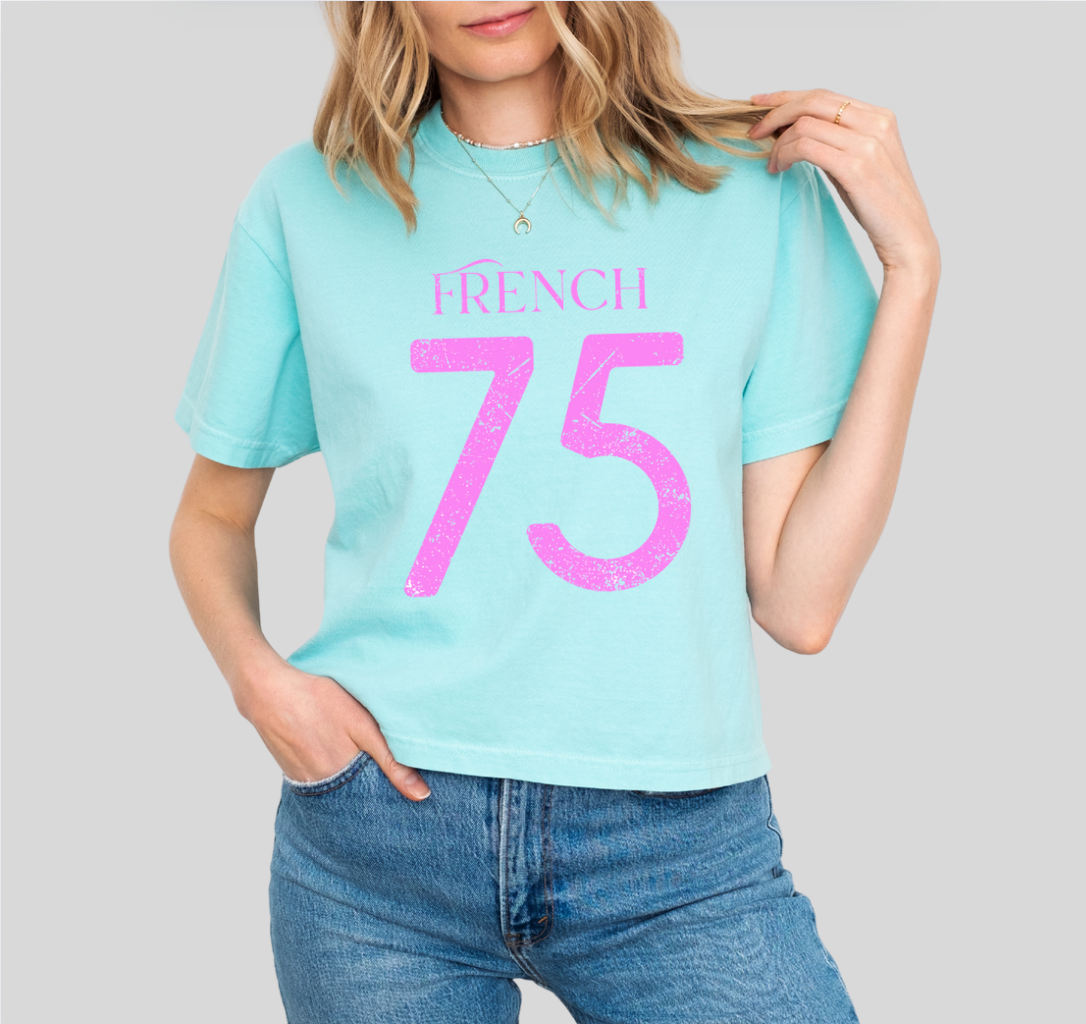 French 75 Cropped Tee - Varsity Cocktail Graphic TShirt