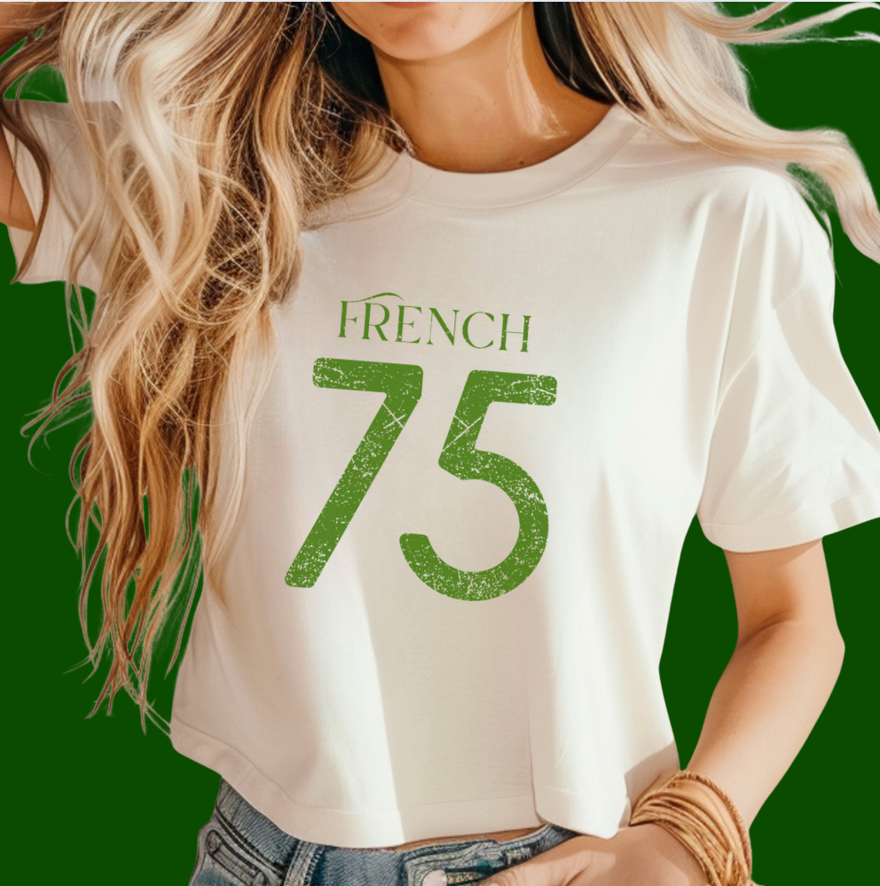 French 75 Cropped Tee - Varsity Cocktail Graphic TShirt