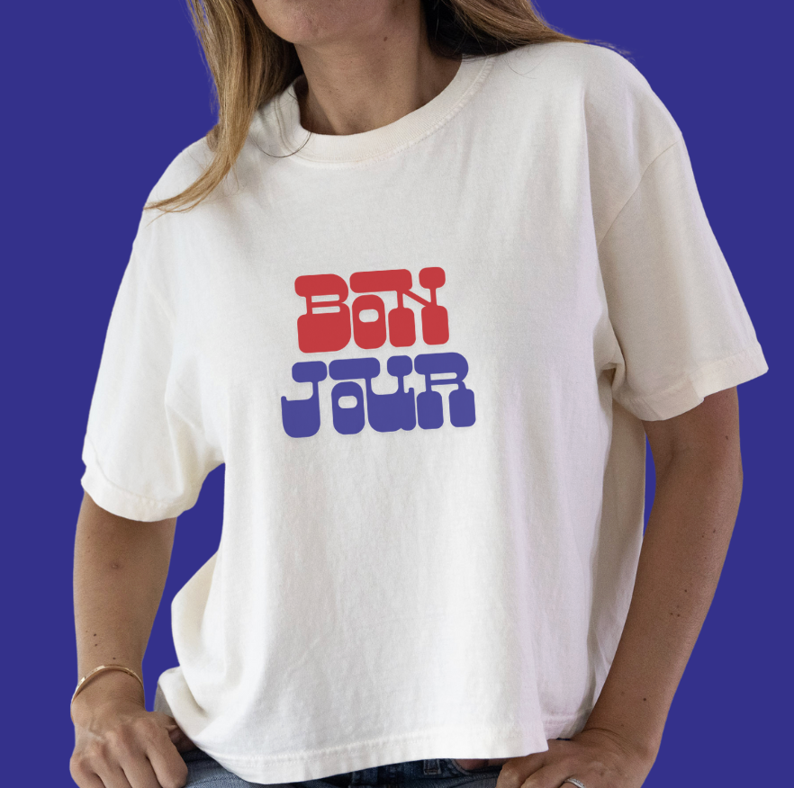 BONJOUR TEE: Boxy Cropped Ivory Tee