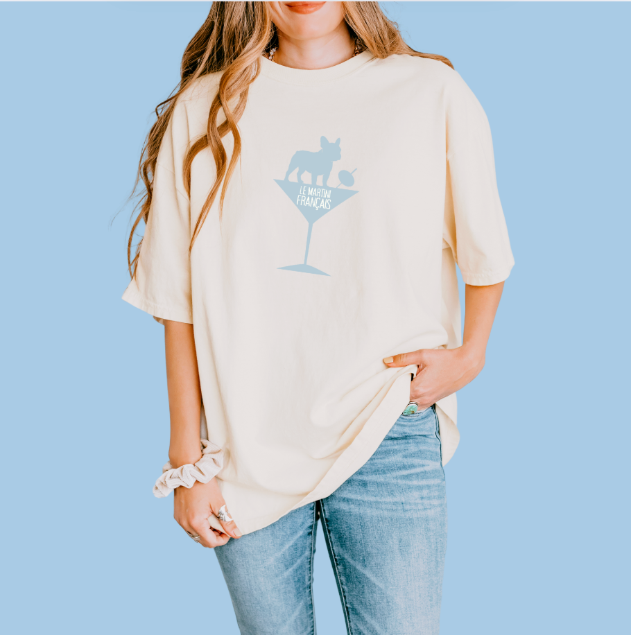 Frenchie Martini Tee – Elevated Oversized Graphic T-Shirt for Women