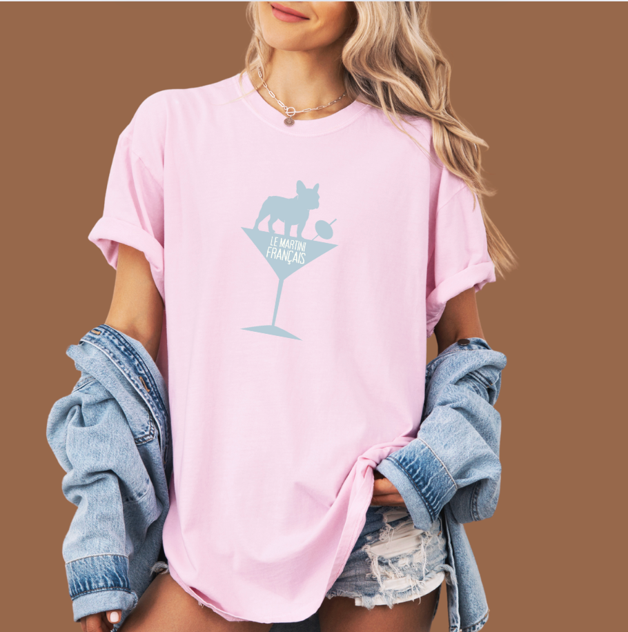 Frenchie Martini Tee – Elevated Oversized Graphic T-Shirt for Women