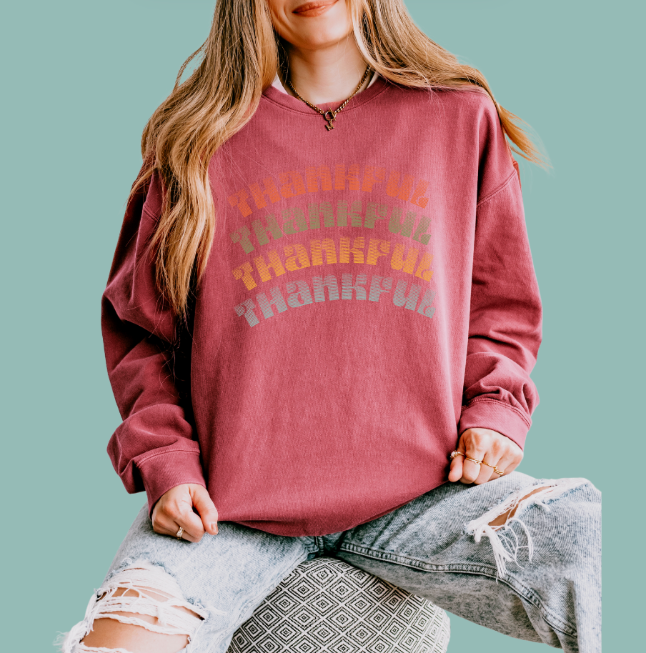 Thankful Crewneck Sweatshirt, Cozy Fall Apparel, Perfect for Thanksgiving, Gift for Family, Casual Wear, Unisex Style