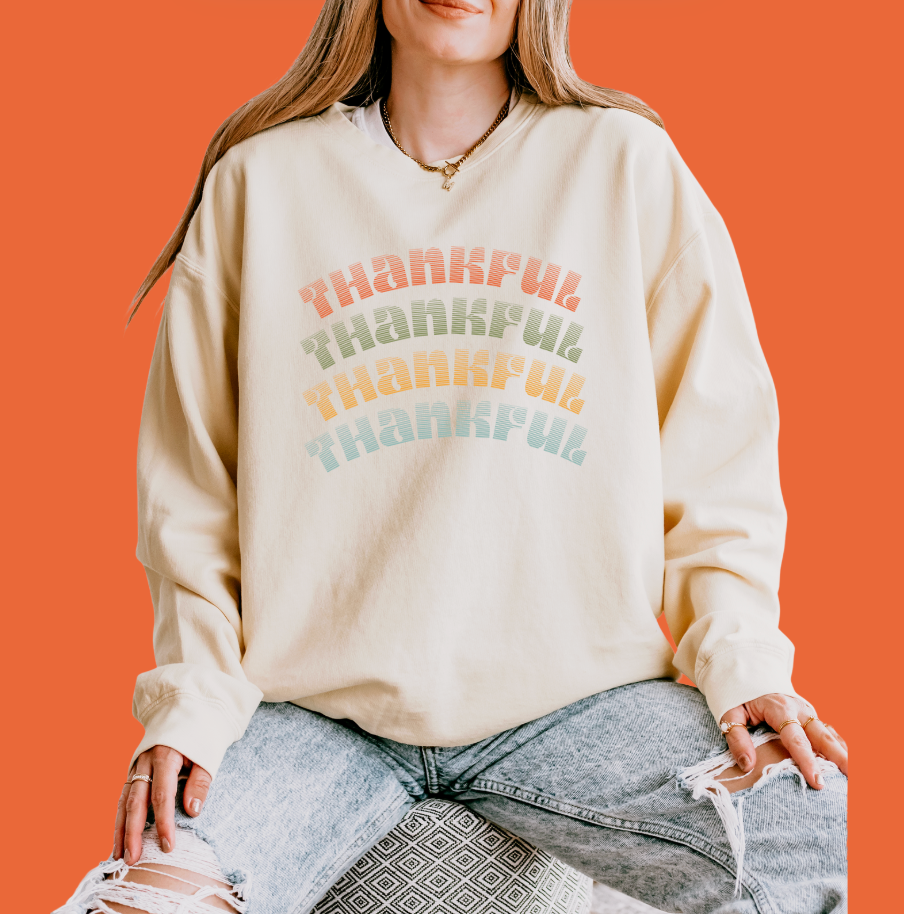 Thankful Crewneck Sweatshirt, Cozy Fall Apparel, Perfect for Thanksgiving, Gift for Family, Casual Wear, Unisex Style