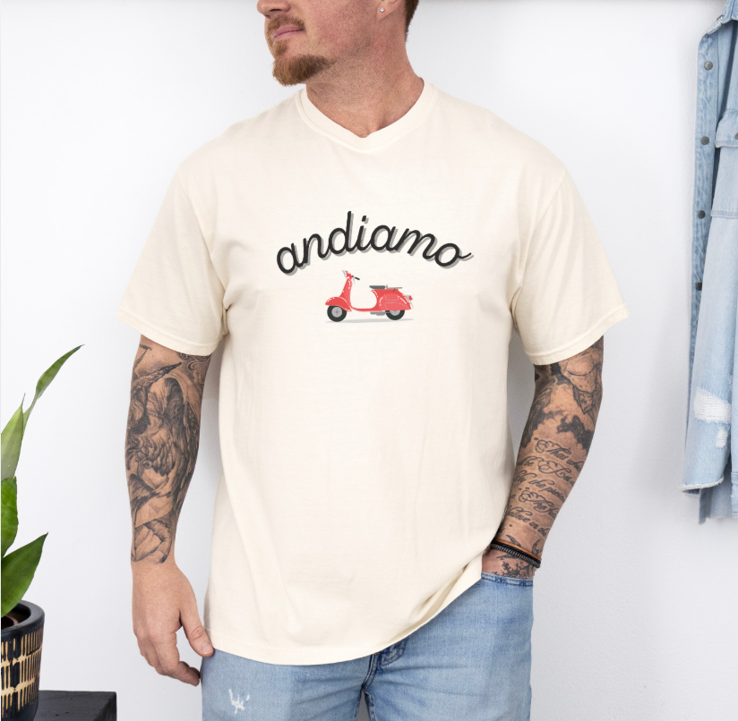 Andiamo Scooter Illustration T-Shirt | Vespa Italy Retro Travel Design