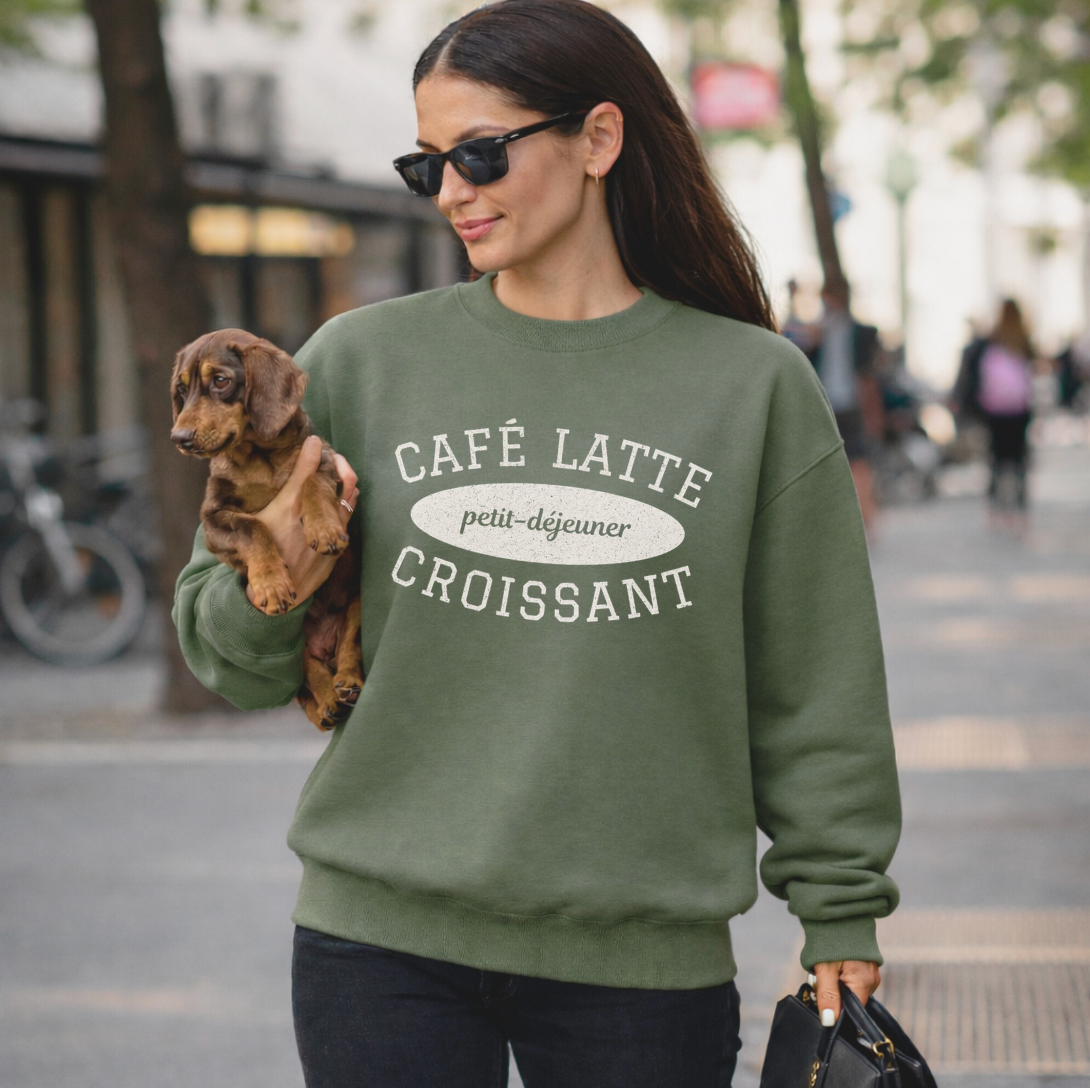 Café Latte & Croissant Sweatshirt – Athletic Style Crewneck