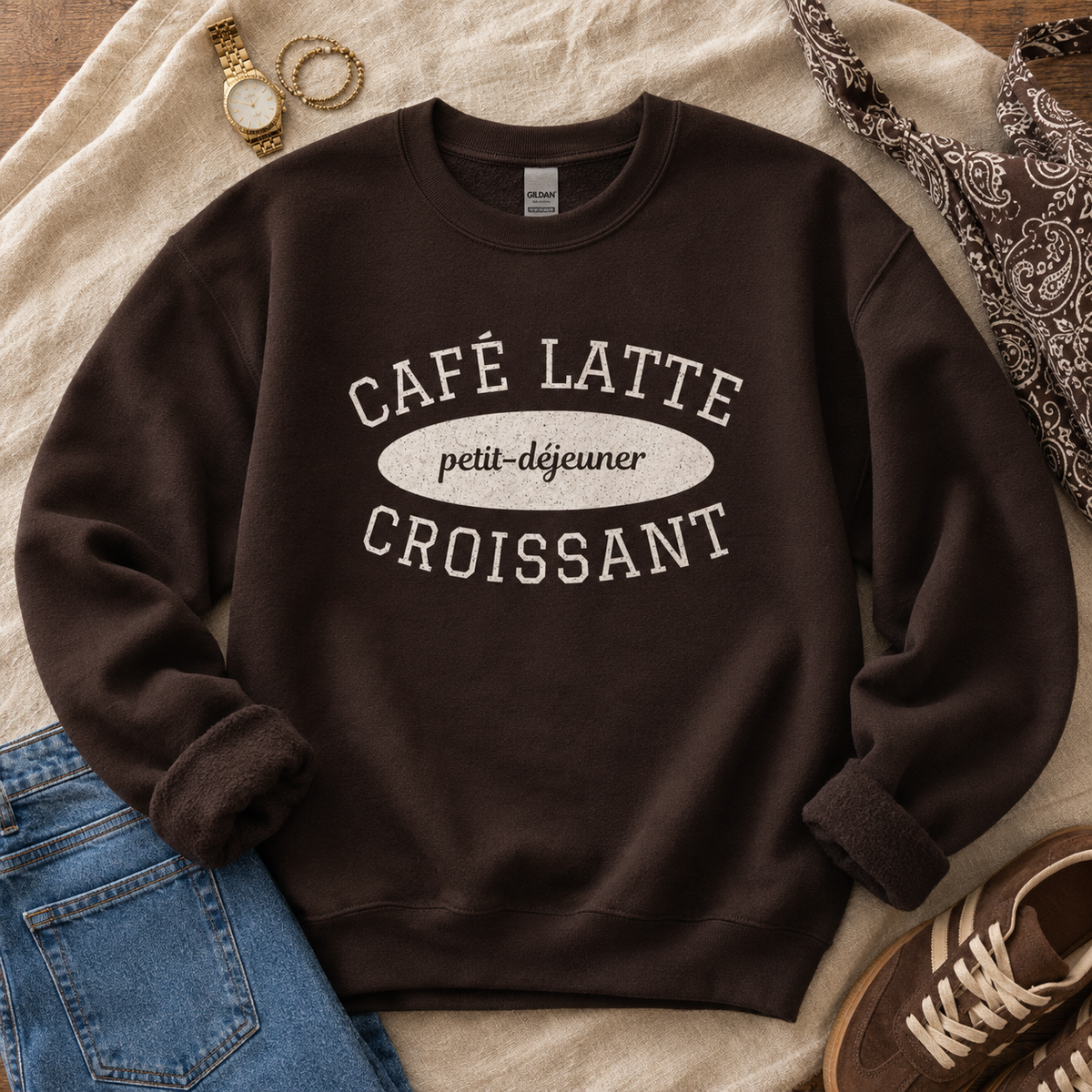 Café Latte & Croissant Sweatshirt – Athletic Style Crewneck