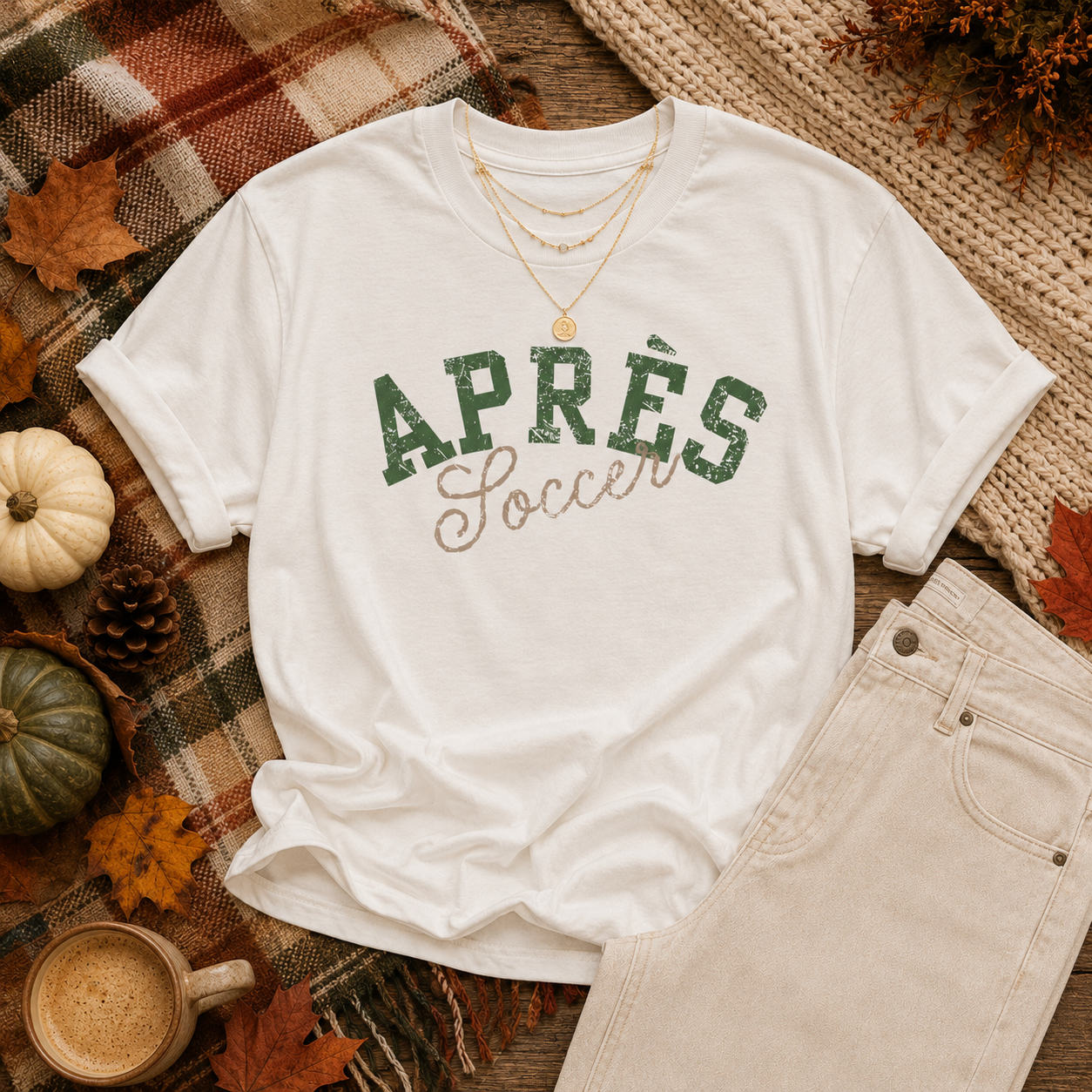 Après Soccer Tee | Vintage Green Script Soccer Design