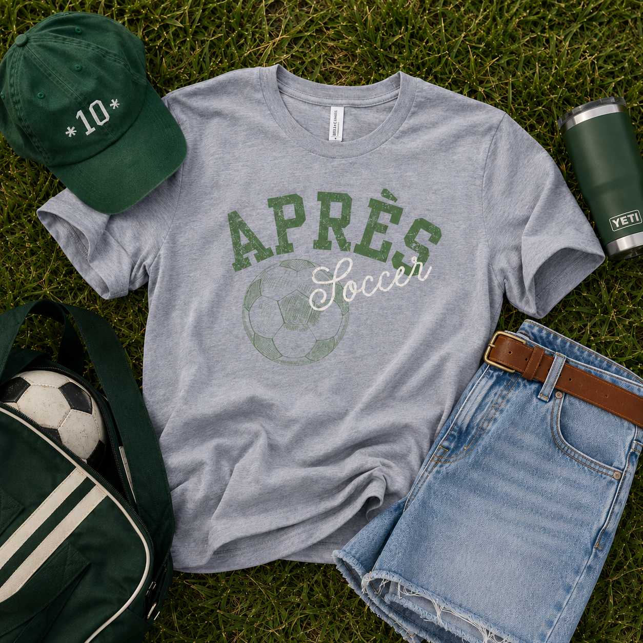 Après Soccer Tee | Vintage Green Script Soccer Design