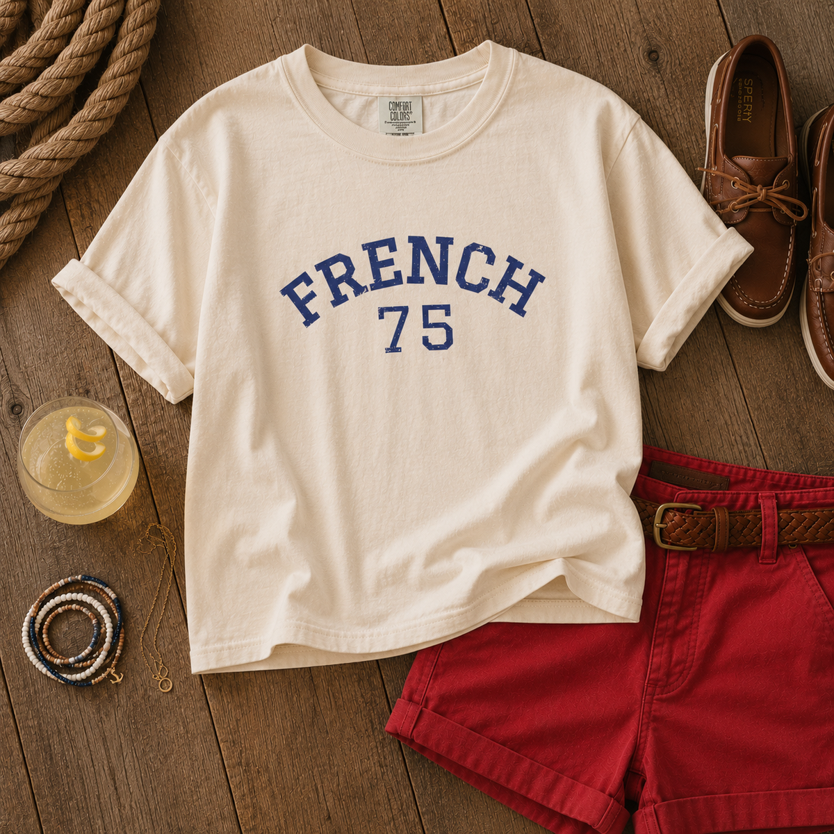 French 75 Boxy Tee | Vintage Collegiate Graphic Tee