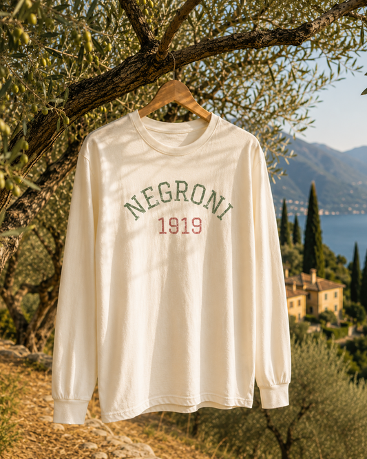 Negroni 1919 Long Sleeve Graphic Tee | Vintage Italian Cocktail Shirt