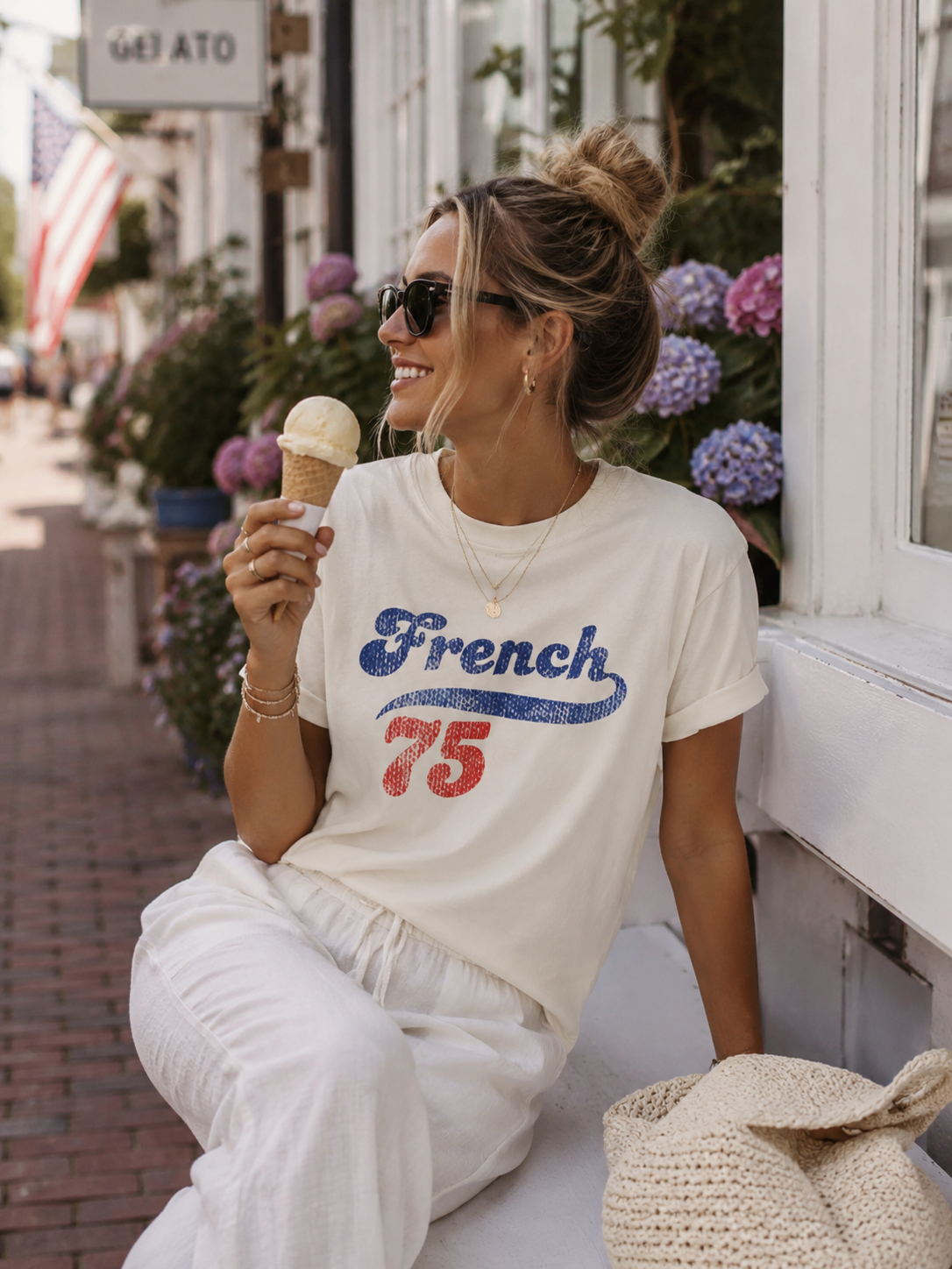 French 75 Retro Script T-Shirt | Vintage Cocktail Style