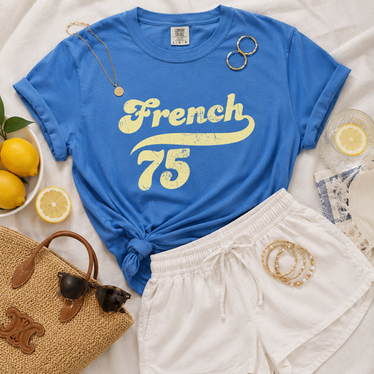 French 75 Retro Script T-Shirt | Vintage Cocktail Style