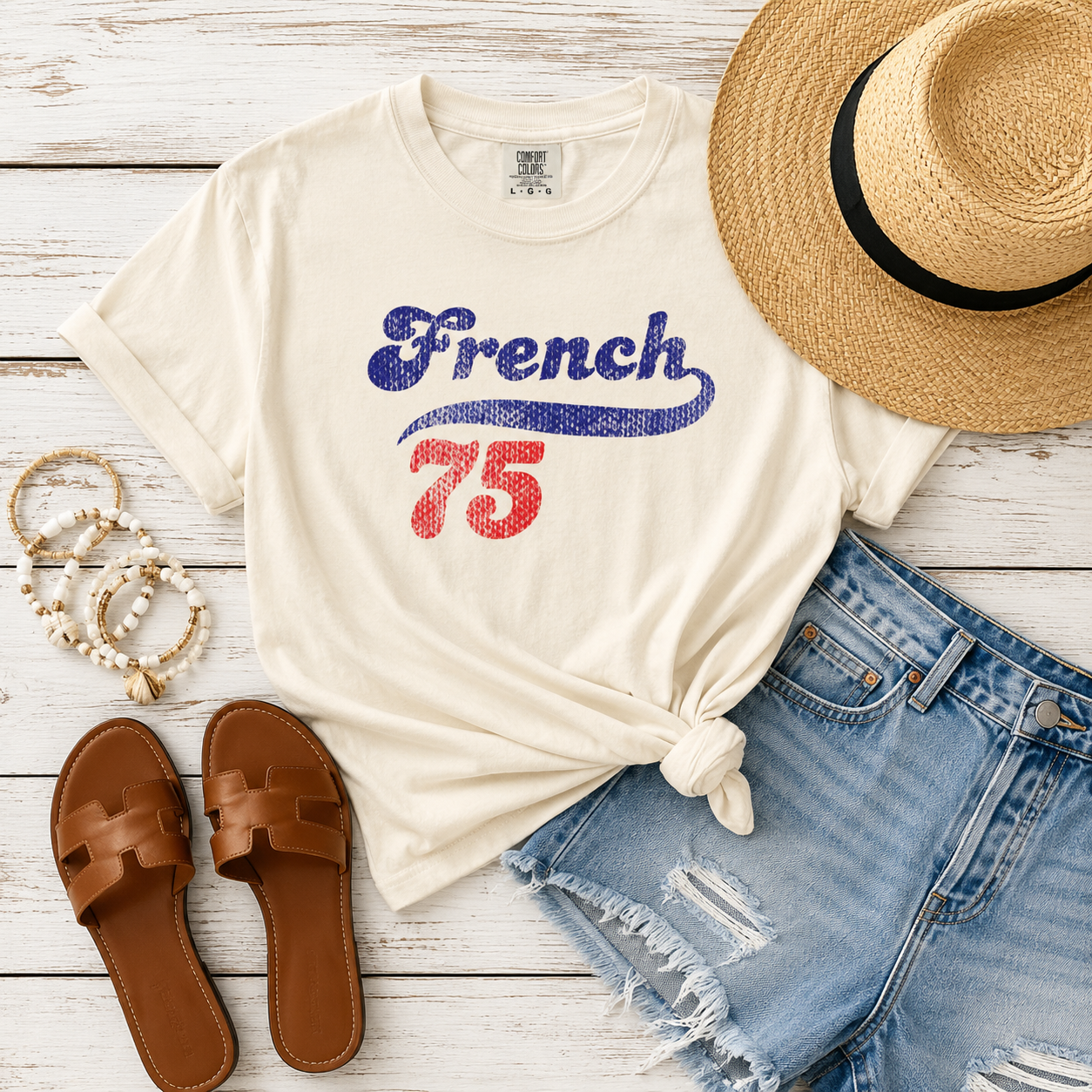 French 75 Retro Script T-Shirt | Vintage Cocktail Style