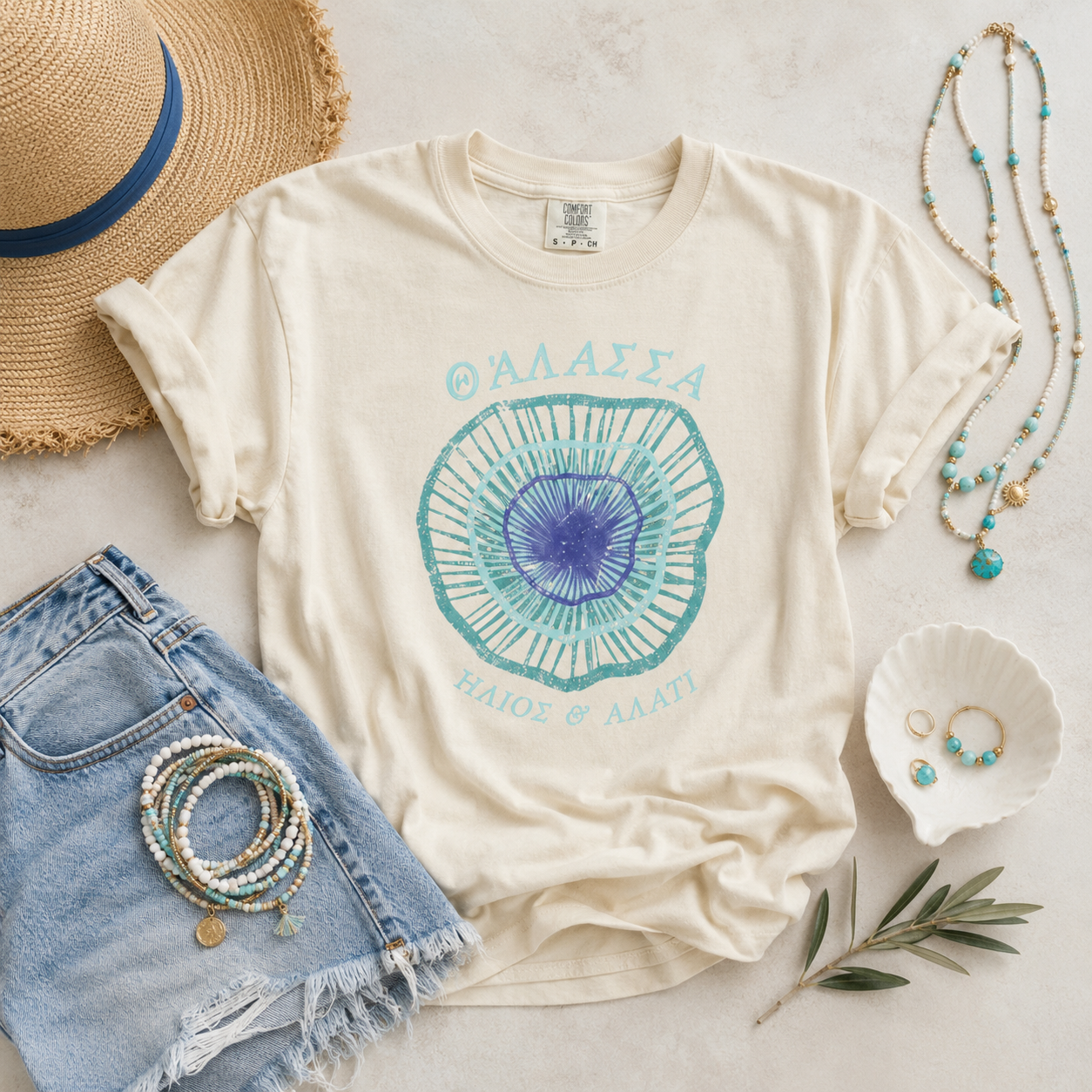 Sea, Sun & Salt Greek Evil Eye Graphic Tee
