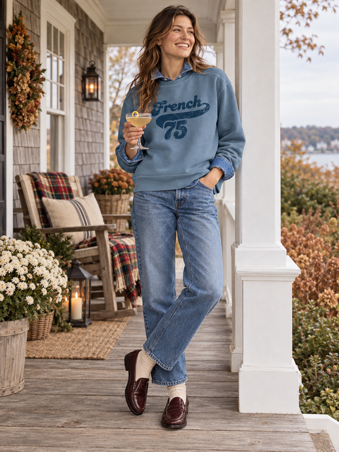 French 75 Vintage Cocktail Crewneck | Garment-Dyed Boxy Sweatshirt