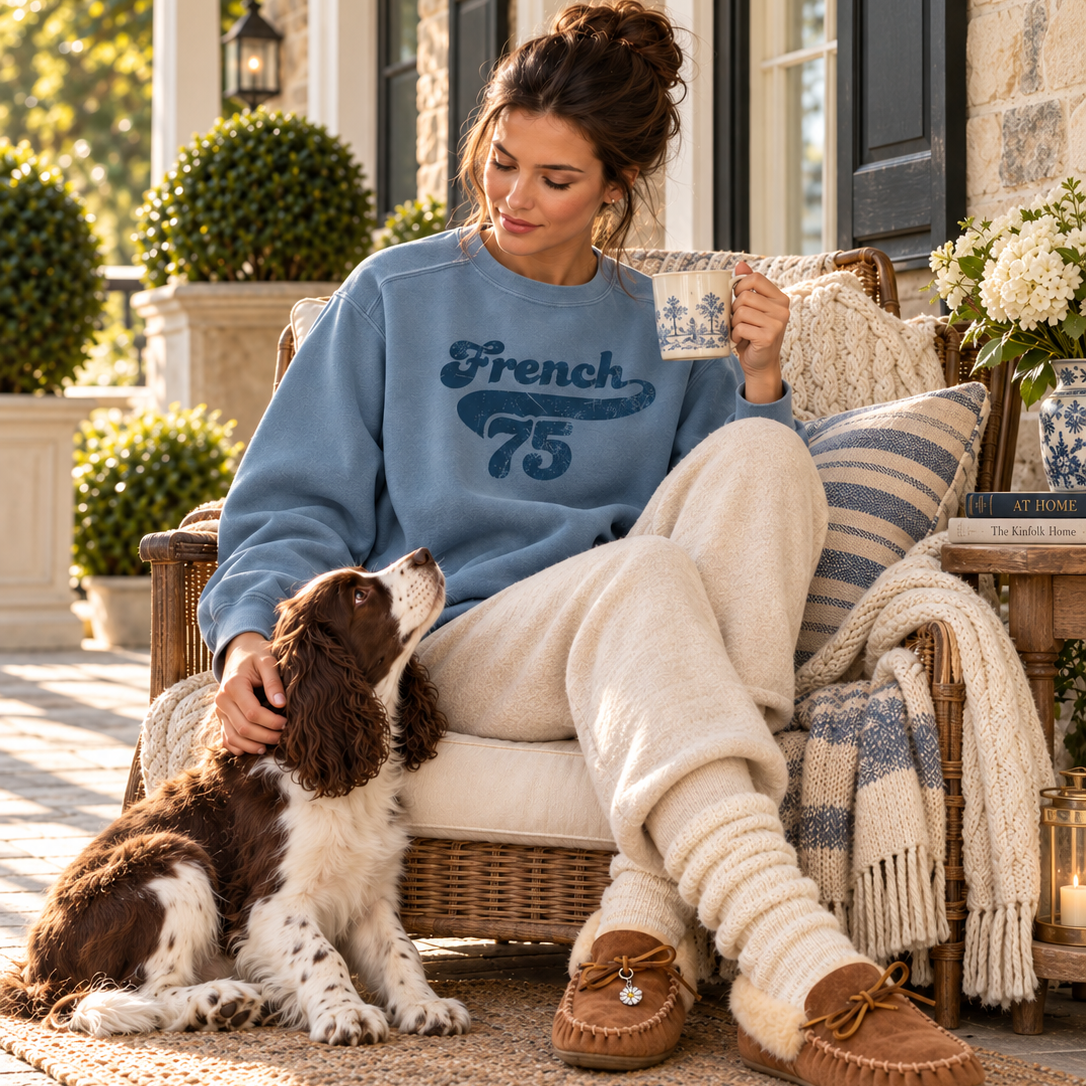 French 75 Vintage Cocktail Crewneck | Garment-Dyed Boxy Sweatshirt