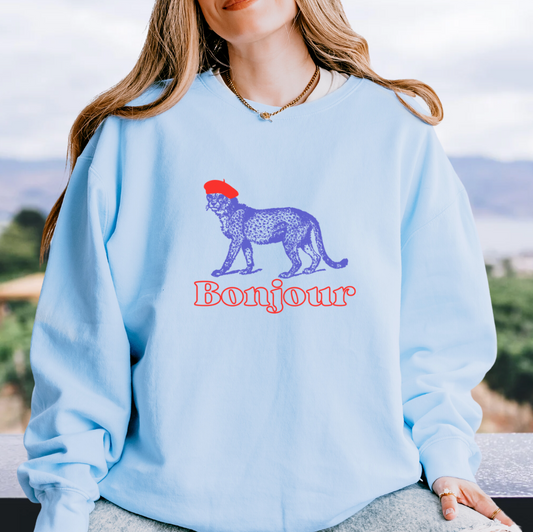 Bonjour Cheetah: Lightweight Cotton Sweatshirt