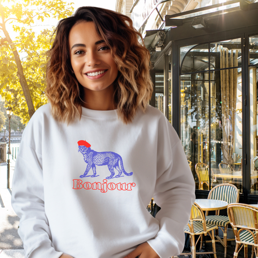 Bonjour Cheetah: Lightweight Cotton Sweatshirt