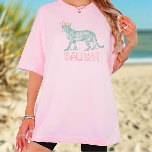 Dèlicat Cheetah Tee with Pink Flower Crown