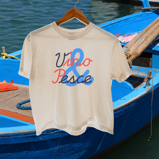 Vino & Pesce Cropped Tee, Nautical Italian Inspo