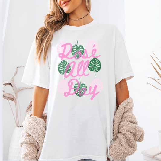 'Rosé All Day' Preppy-Tropical Vibes Tee
