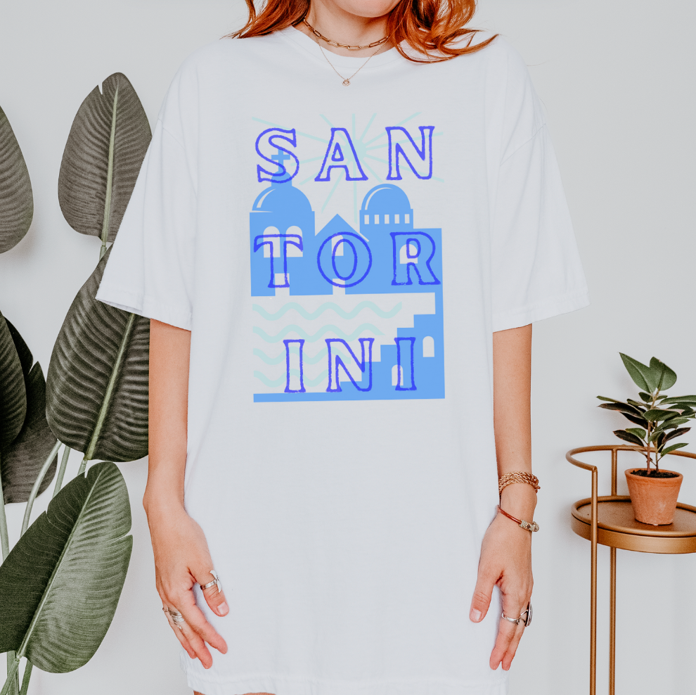 Santorini Edition Tee - Oversized Graphic in Aegean Blues
