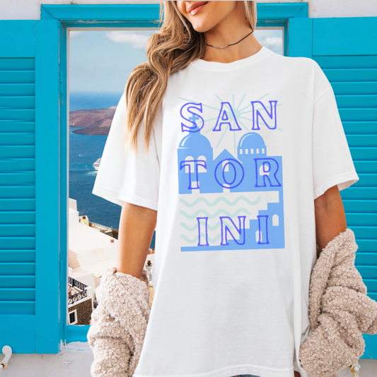 Santorini Edition Tee - Oversized Graphic in Aegean Blues