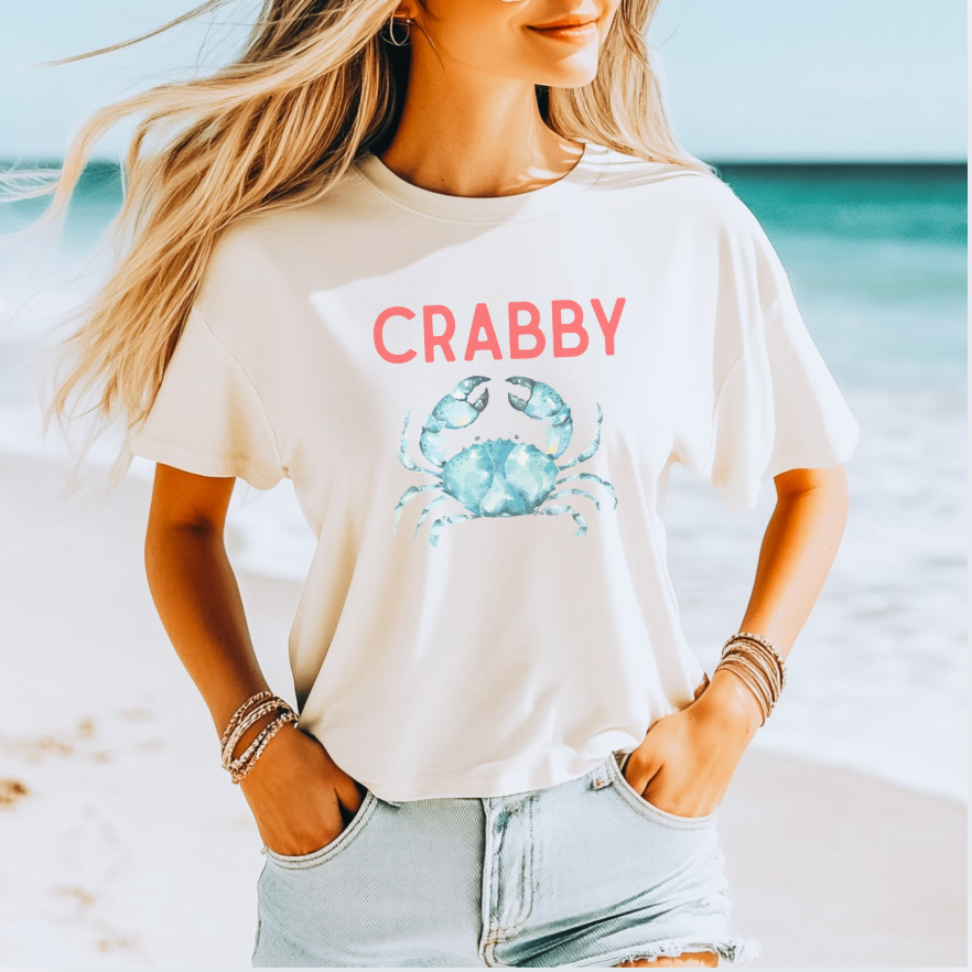 Coastal CRABBY - Aqua Blue Crab Tee