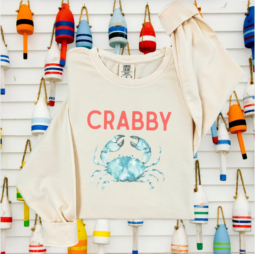 Crabby Aqua Blue Crab Relaxed Crewneck
