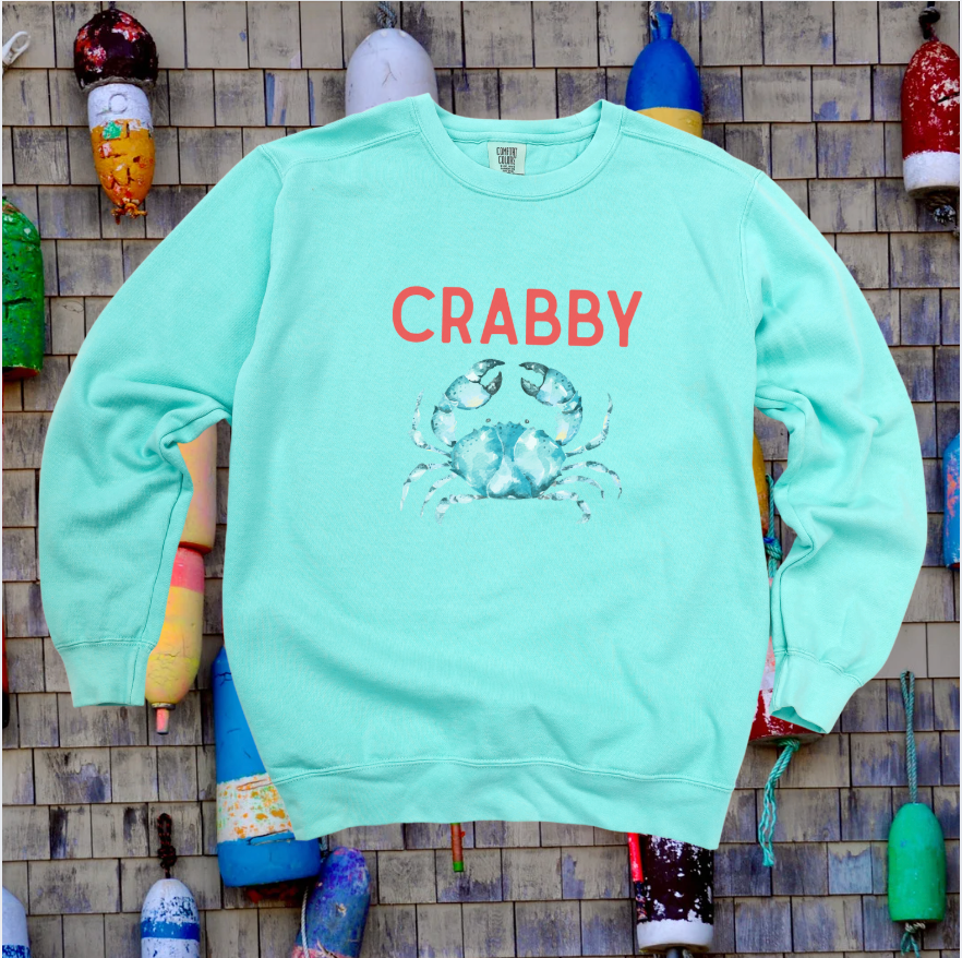 Crabby Aqua Blue Crab Relaxed Crewneck