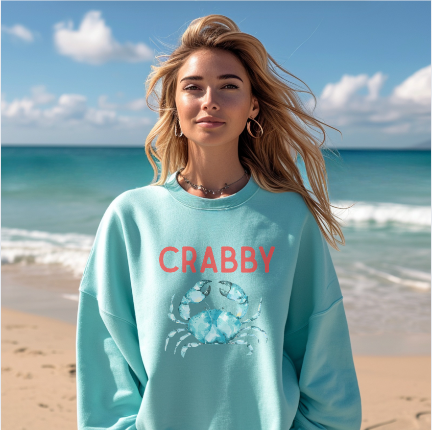 Crabby Aqua Blue Crab Relaxed Crewneck