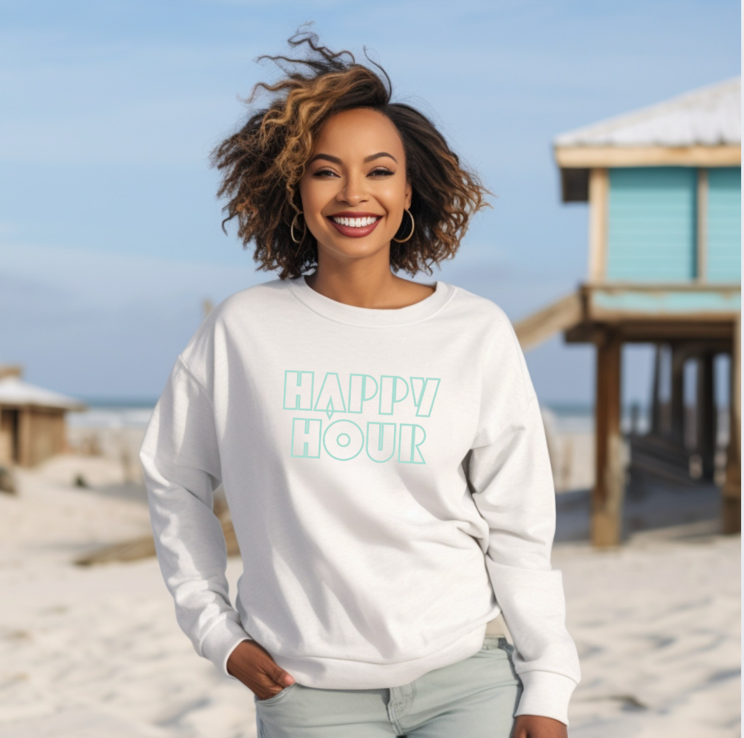Happy Hour Crewneck Sweatshirt -Lightweight Summer Cotton